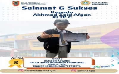 Siswa SMKN 5 Banjarmasin Raih Juara 2 pada Mechanical Engineering CAD Competition 2025